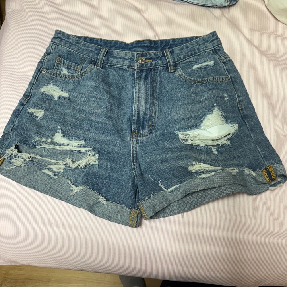 SHEIN Blue Distressed Jean Shorts